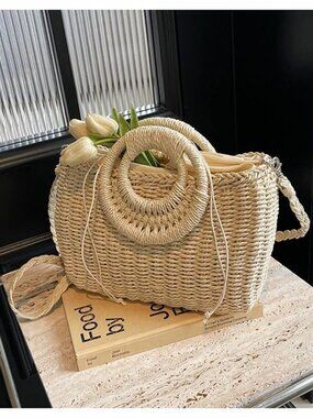 3 For $60 ✨NEW✨ Artisan Handmade Tan Straw Woven Bag with Strap